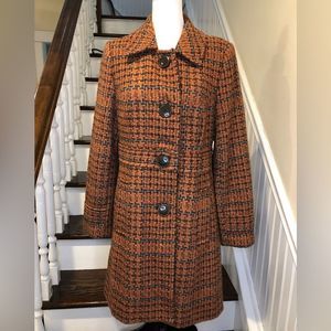 CHADWICKS Burned Orange Tartan Plaid Tweed 3/4 Length Wool Coat Sz 8